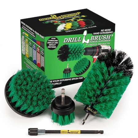 Drill Brush Power Scrubber By Useful Products 5 in W 7 in L Brush, Green G-S-42J-5X-QC-DB